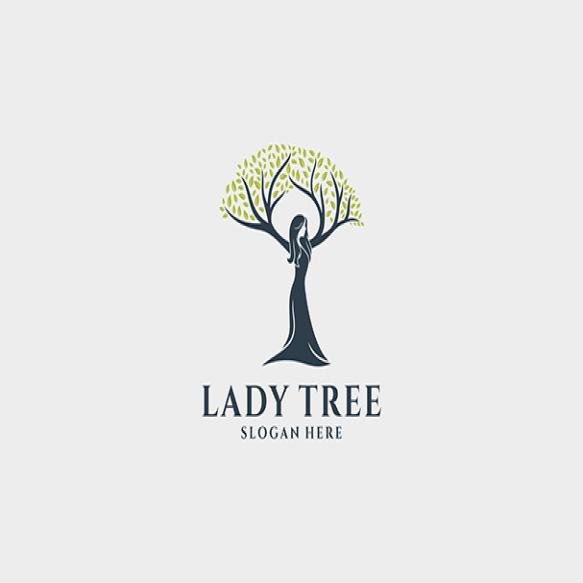 Lady Tree Logo Design Premium Vector