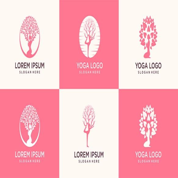 Set Yoga Logo Woman Meditation Natural Place
