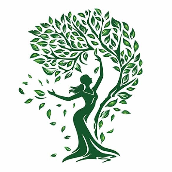 Woman Green Dress Is Standing Tree