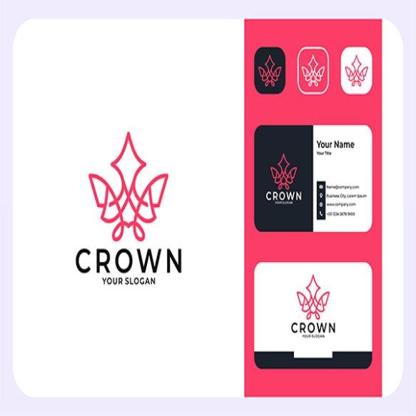 Crown Luxury Line Art Style Logo Design Business Card