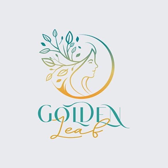 Golden Leaf Woman Logo Feminine Face With Leaf Crown Logo Minimalist Gold Leaf Logo