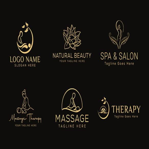 Set Spa Element Hand Drawn Logo With Body Leaves Logo Spa Salon Massage Therapy