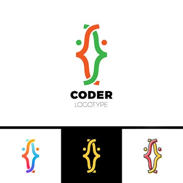 Code Bracket Man Logo Head Two Man Done With Brackets