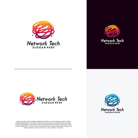 Pixel Technology Logo Designs Concept Vector Network Internet Logo Symbol Digital Wire Logo