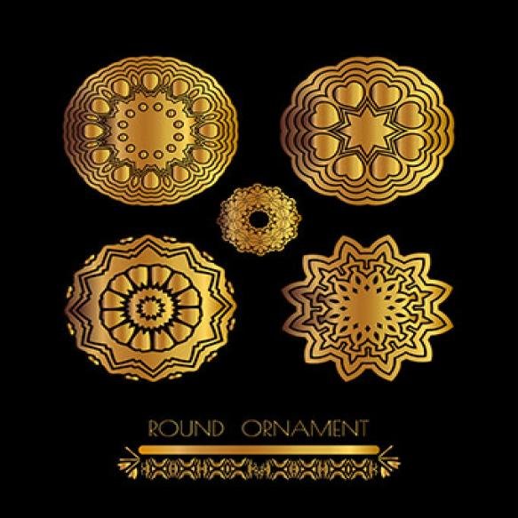 Gold Circular Ornament Black Background Golden Pattern