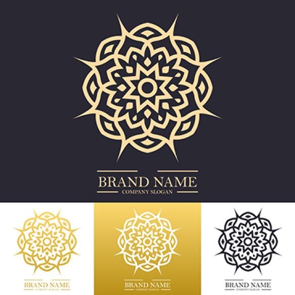 Luxury Simple Mandala Logo Design Gold Color With Star Floral Line Art Concept