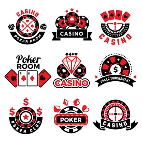 Casino Poker Logo Set With Game Chips