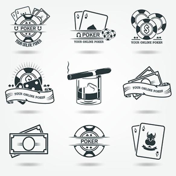 Money Chips Whiskey Casino Poker Logos Set Vector Icons Black