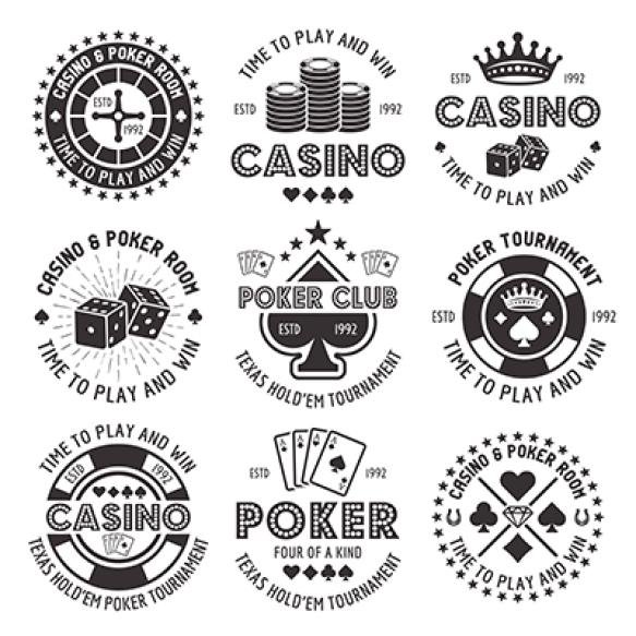 Poker Casino Set Vector Black Gambling Emblems