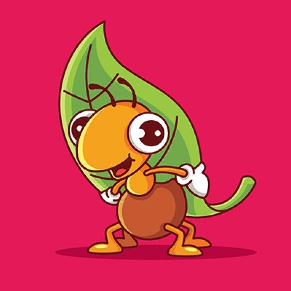 Cute Ant Cartoon Carrying Green Leaf