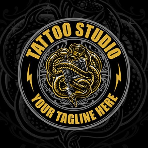 Badge Logo Tattoo Studio Snake Mascot
