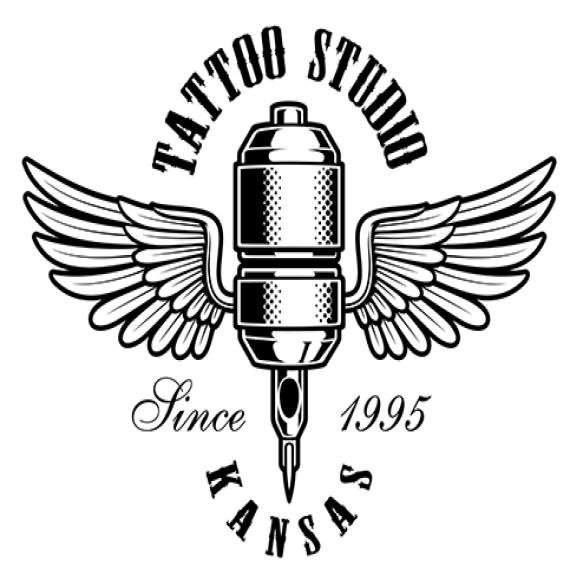 Tattoo Studio Emblem Vintage Illustration Tattoo Machine With Wings Text Is Separate Layer