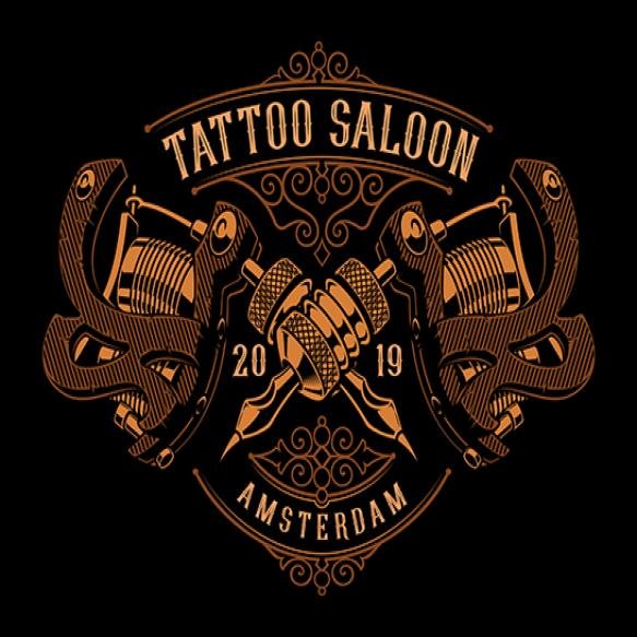 Vintage Illustration Gold Tattoo Machines Dark Background All Items Are Separate Groups Ideally T Sh