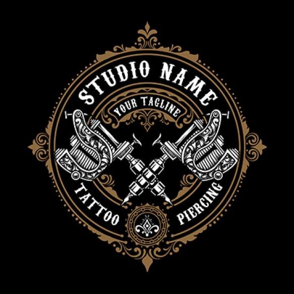 Vintage Tattoo Studio Logo With 2 Tattoo Machine