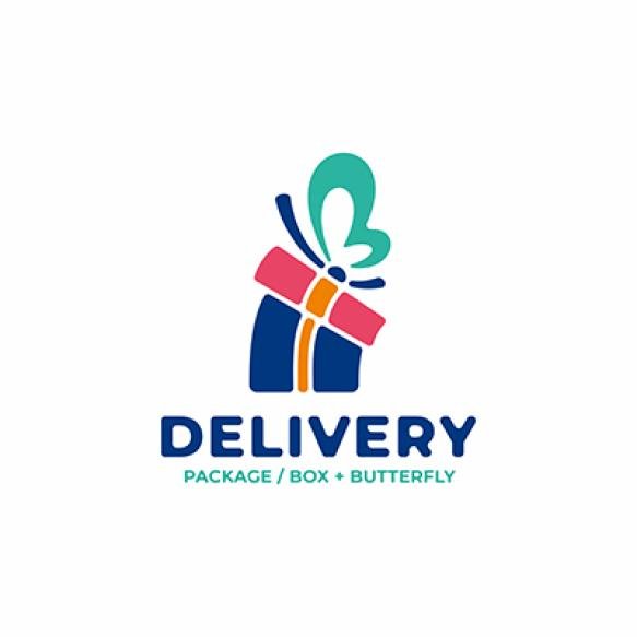 Unique Delivery Logo With Package Concept Butterfly Wings