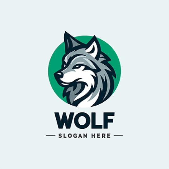 Wolf Logo Design Flat Color Illustration