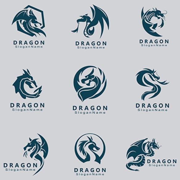 Dragon Logo Set Design Minimalist Collection Mascot Vector Template