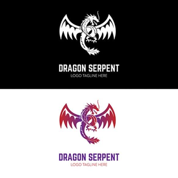 Dragon Serpent With Wings Scary Monster Logo Design Icon