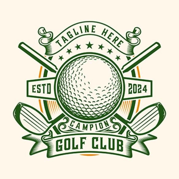 Golf Logo Vintage Shield Ribbon Ornament Emblem Golf Sport