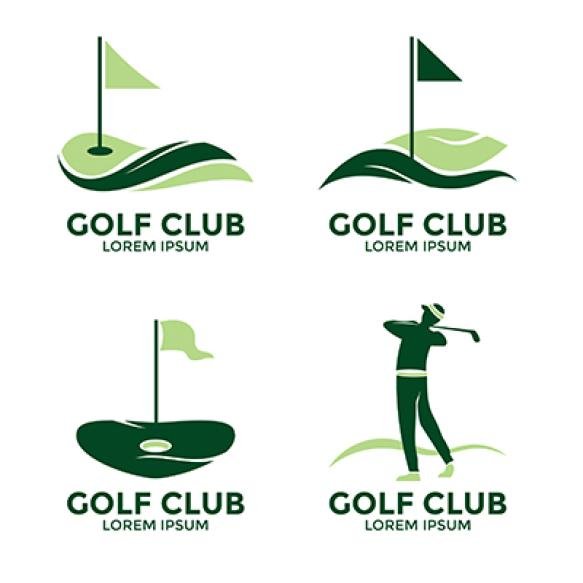 Set Collection Golf Flag Emblem Idea Design With Sticks Ball Athlete Element Vector