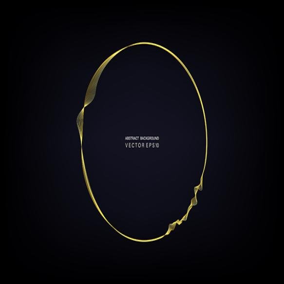 Circle Round Frame By Gold Wavy Lines Isolated Dark Teal Gradient Background With Space Text Vector