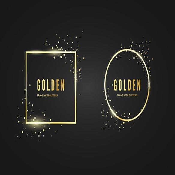 Abstract Golden Frame With Glitter Sparcle Effect Banner Poster Gold Square Ans Circle Shape Frames
