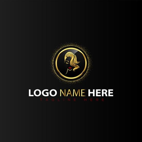 Beautiful Girl Face Women Care Salon Hair Care Logo Illustration Vector Art Design Gold Sparkle