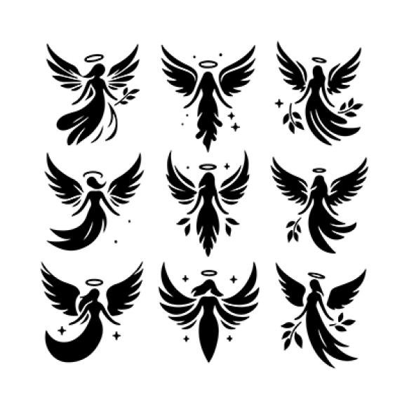 Angel Set Silhouette Vector Illustration