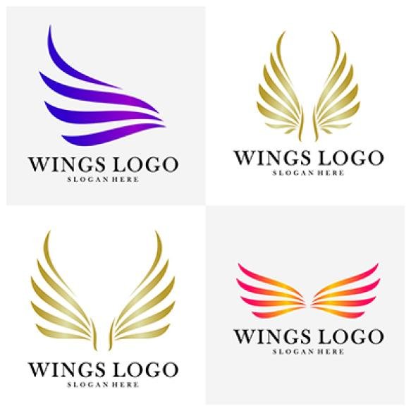 Set Luxury Wings Logo Design Vector Template Icon Symbol Illustration