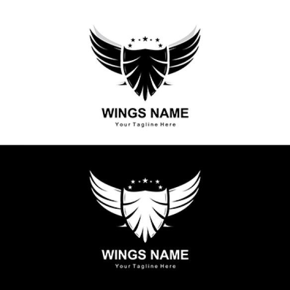 Wings Logo Design Shield Wings Vector Bird Feather Illustration