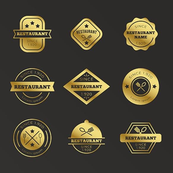 Retro Golden Restaurant Logo Set