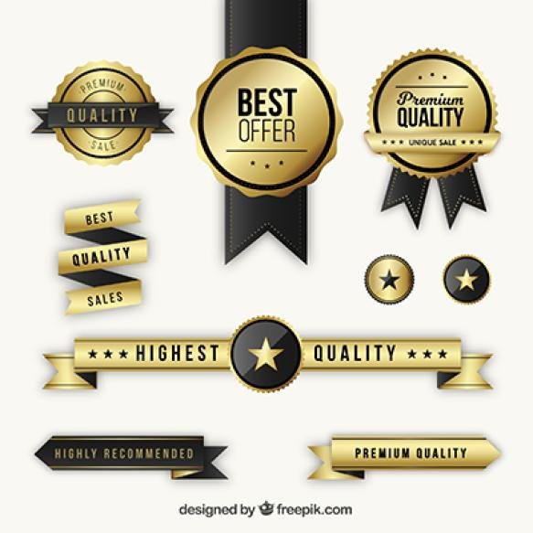 Set Gold Premium Badges Ribbons
