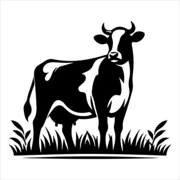 Girl With Cow Silhouette Heartwarming Rural Connection Black Colour Vactor