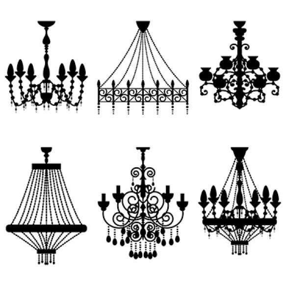 Crystal Chandelier Silhouettes Set Vintage Classic Luster Isolated White Background