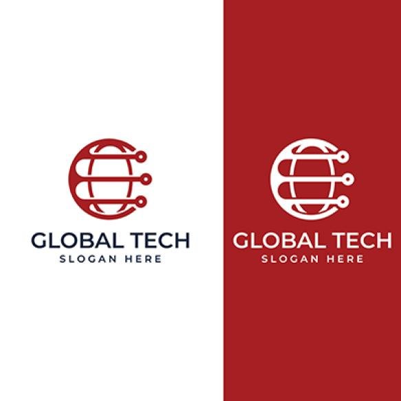 Modern Digital Tech World Logo Global Tech Planet Digital Tech Protection Logo With Concept Vector I