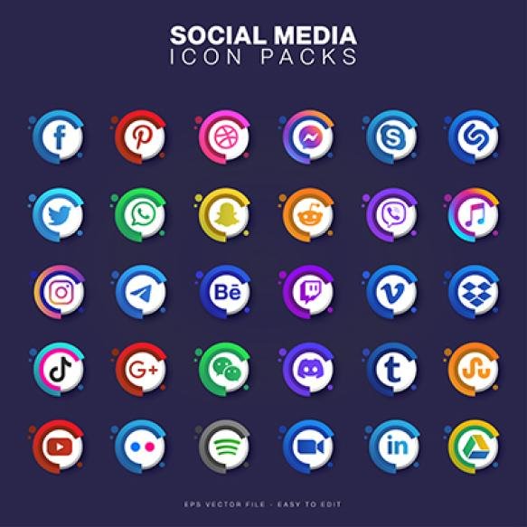 Set Social Media Logo Icon Facebook Instagram Twitter Linkedin Youtube Telegram Editorial Set