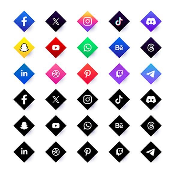 Social Media Logos Set With Diamond Shapes